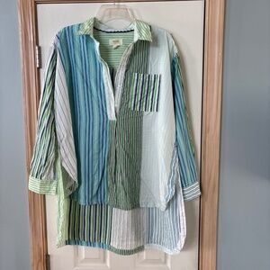 Anthropologie Maeve Alix Henley Half-Button Down Shirt Tunic Top Size S